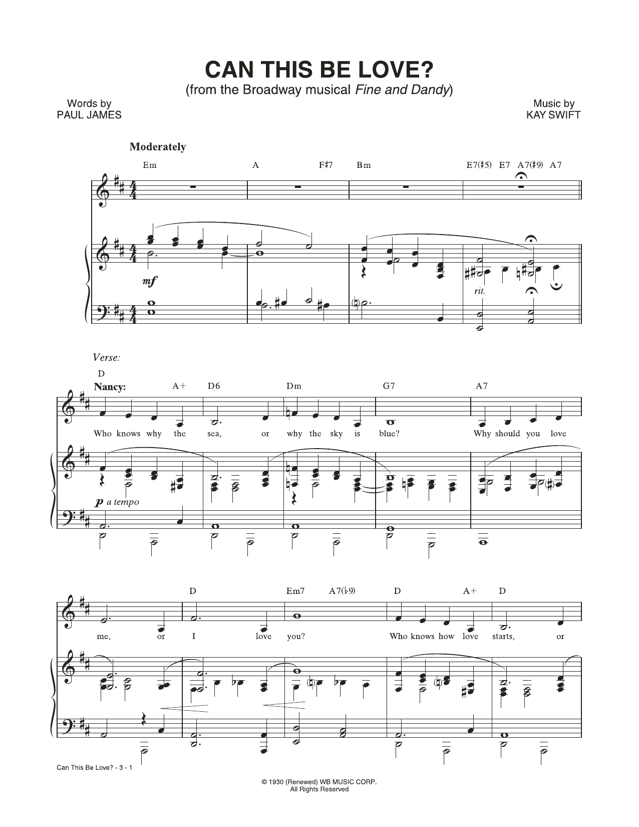 Download Kay Swift & Paul James Can This Be Love? (from the musical Fine and Dandy) Sheet Music and learn how to play Piano & Vocal PDF digital score in minutes