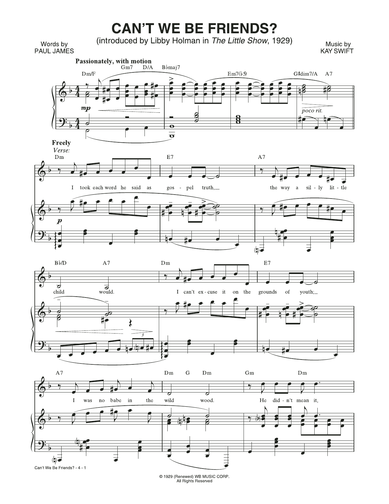Download Kay Swift & Paul James Can't We Be Friends (from The Little Show) Sheet Music and learn how to play Piano & Vocal PDF digital score in minutes
