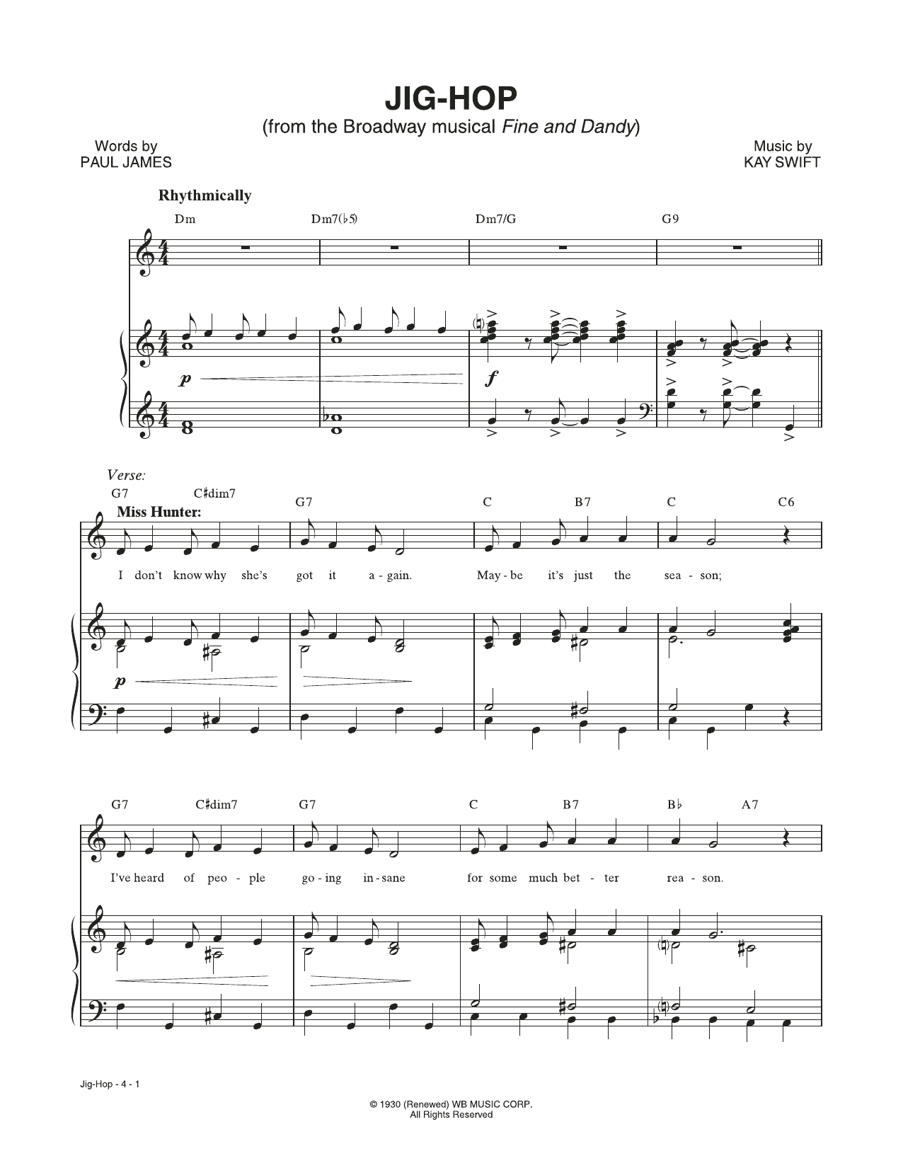 Download Kay Swift & Paul James Jig-Hop (from the musical Fine and Dandy) Sheet Music and learn how to play Piano & Vocal PDF digital score in minutes