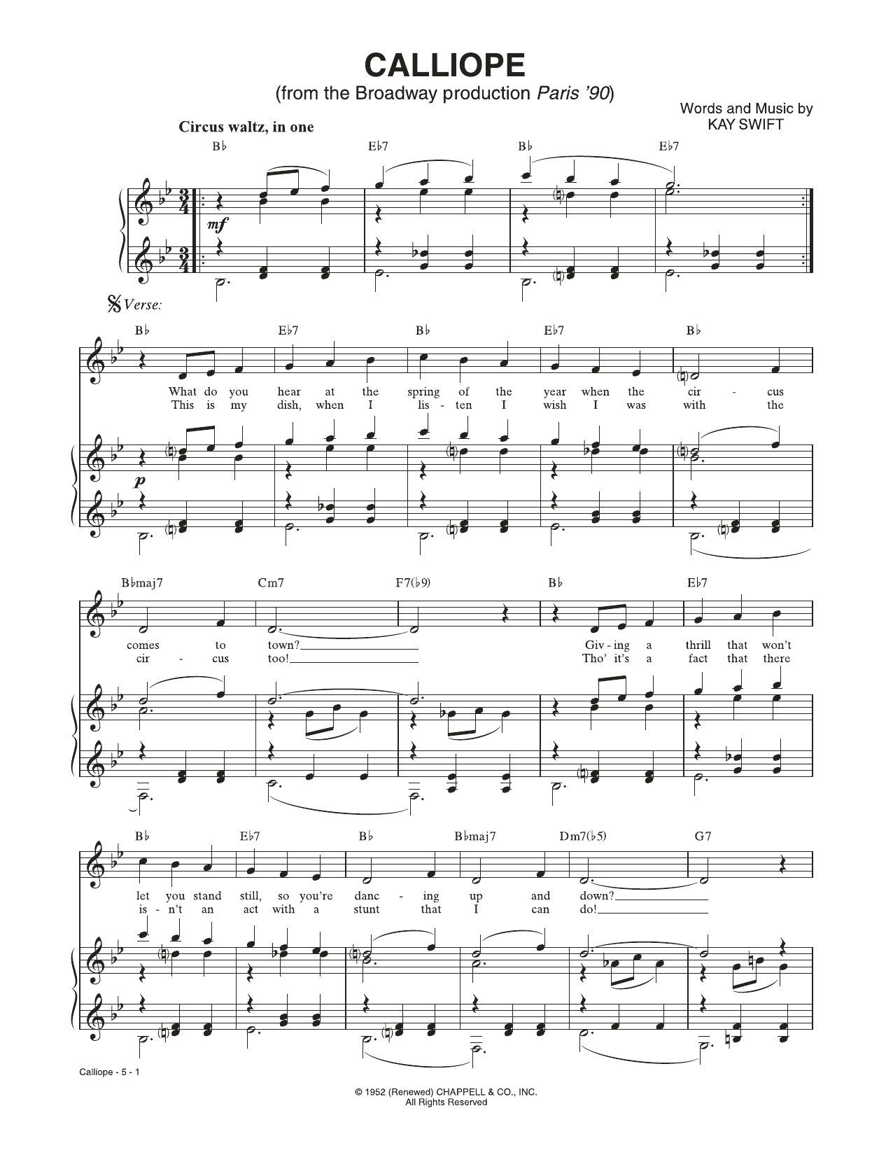 Download Kay Swift Calliope (from Paris '90) Sheet Music and learn how to play Piano & Vocal PDF digital score in minutes