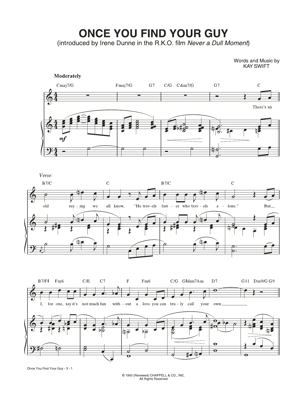 Download Kay Swift Once You Find Your Guy (from Never a Dull Moment) Sheet Music and learn how to play Piano & Vocal PDF digital score in minutes