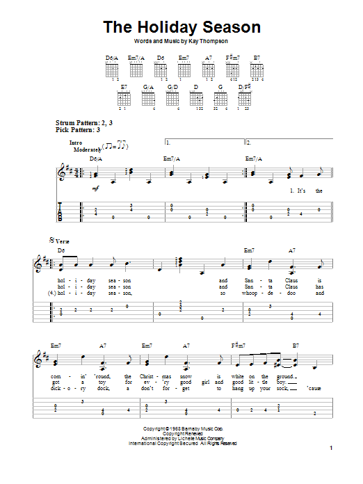 Download Kay Thompson The Holiday Season Sheet Music and learn how to play Easy Guitar Tab PDF digital score in minutes