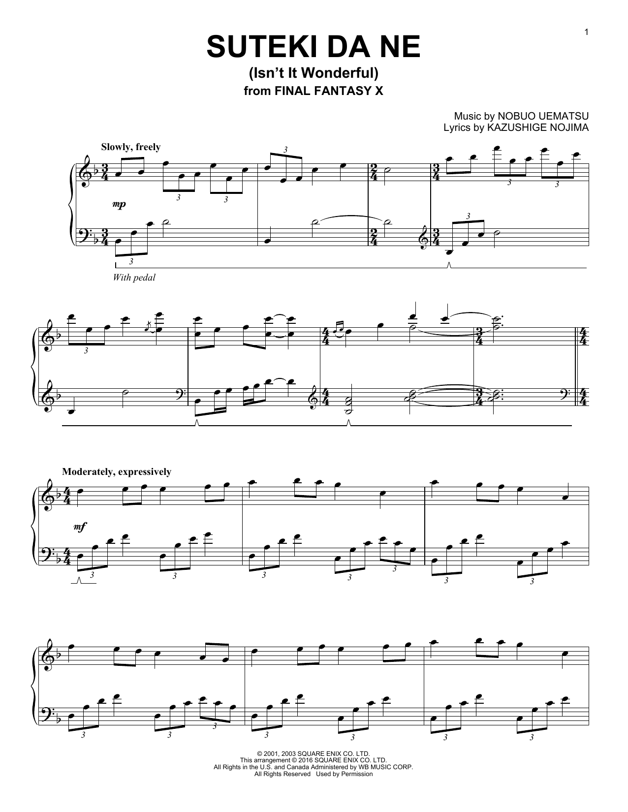 Download Kazushige Nojima Suteki Da Ne (Isn't It Wonderful) Sheet Music and learn how to play Piano PDF digital score in minutes