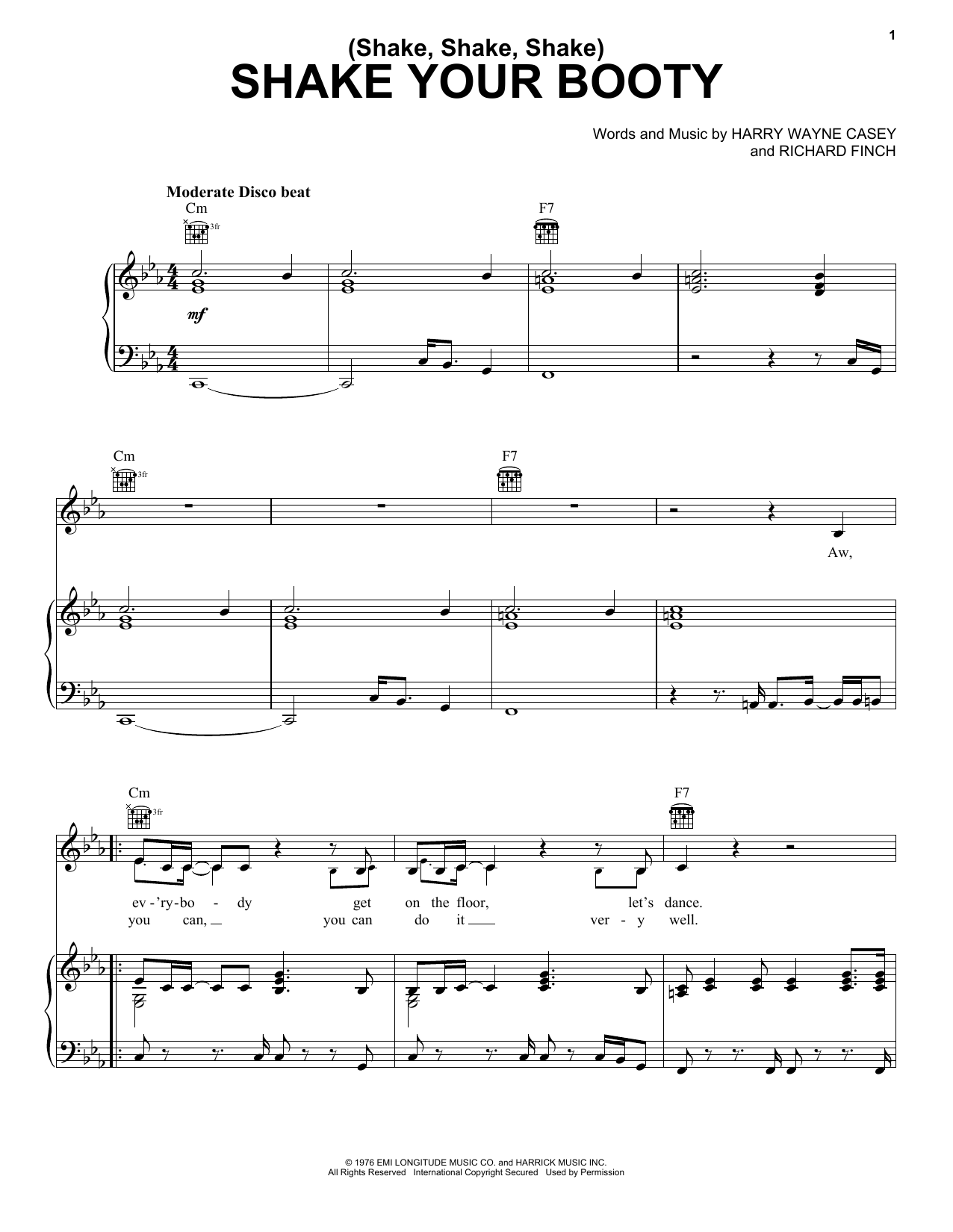 Download KC & The Sunshine Band Shake Your Booty Sheet Music and learn how to play Piano, Vocal & Guitar (Right-Hand Melody) PDF digital score in minutes