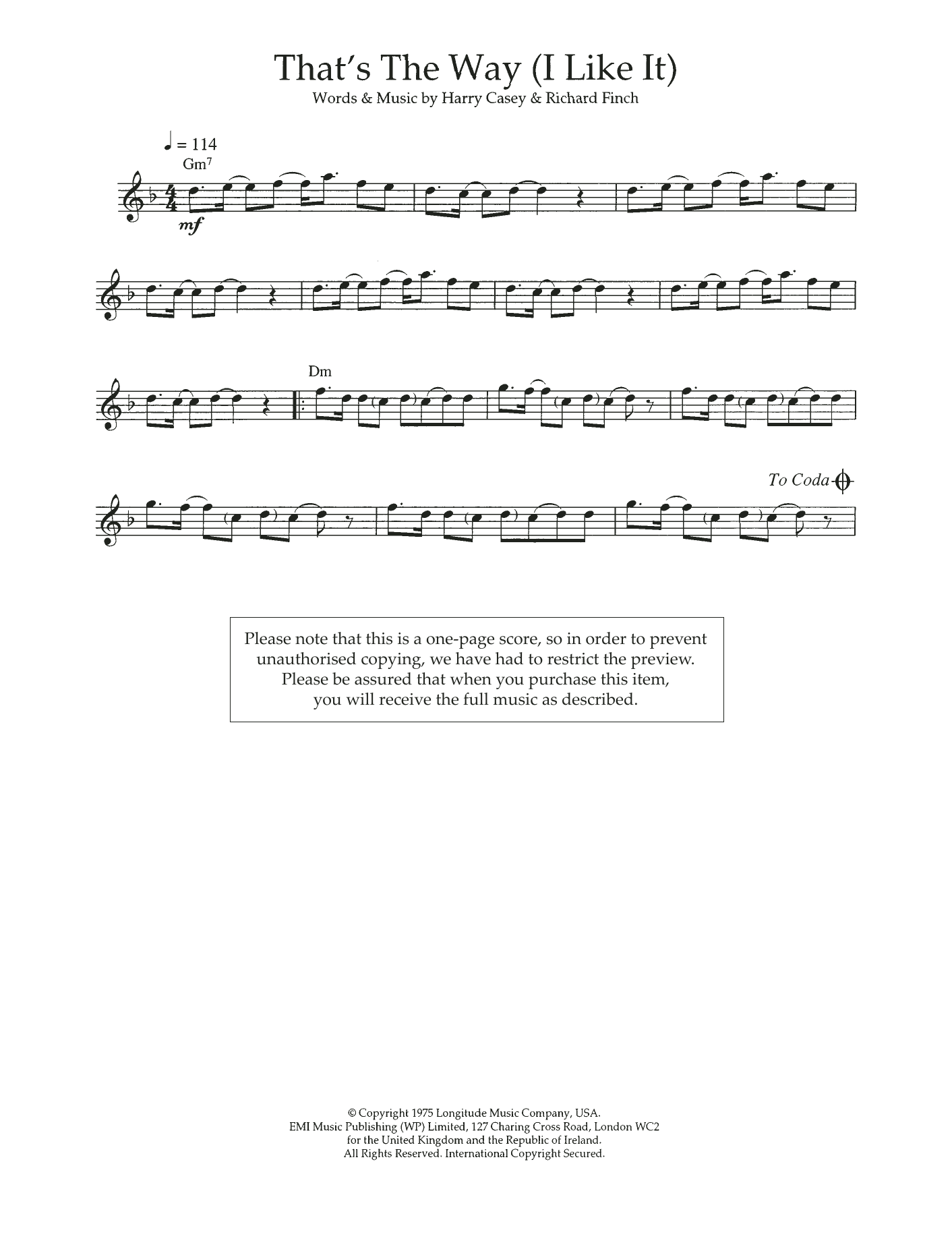 Download KC and The Sunshine Band That's The Way (I Like It) Sheet Music and learn how to play Flute PDF digital score in minutes