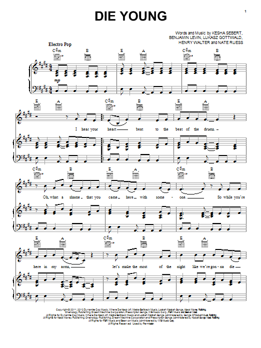 Download Kesha Die Young Sheet Music and learn how to play Easy Guitar Tab PDF digital score in minutes