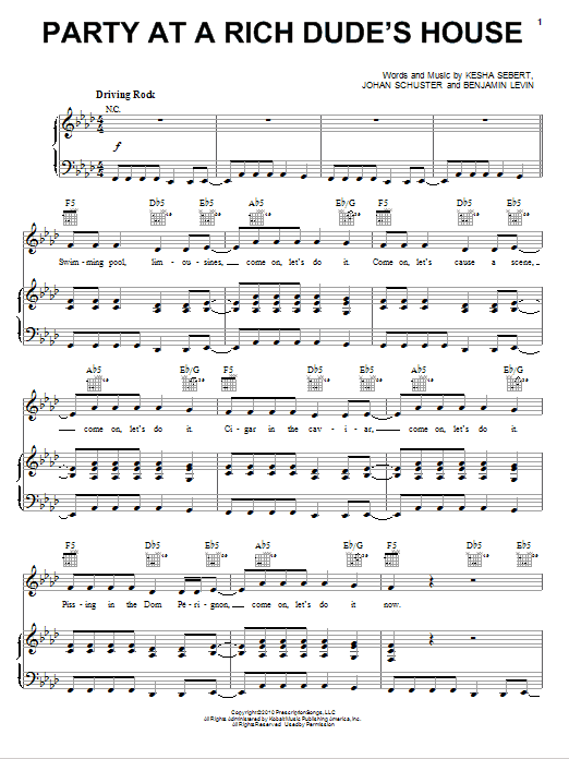 Download Kesha Party At A Rich Dude's House Sheet Music and learn how to play Piano, Vocal & Guitar (Right-Hand Melody) PDF digital score in minutes