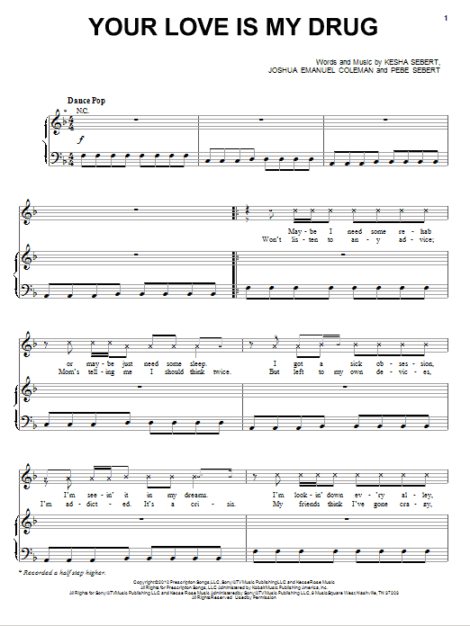 Download Kesha Your Love Is My Drug Sheet Music and learn how to play Piano, Vocal & Guitar (Right-Hand Melody) PDF digital score in minutes