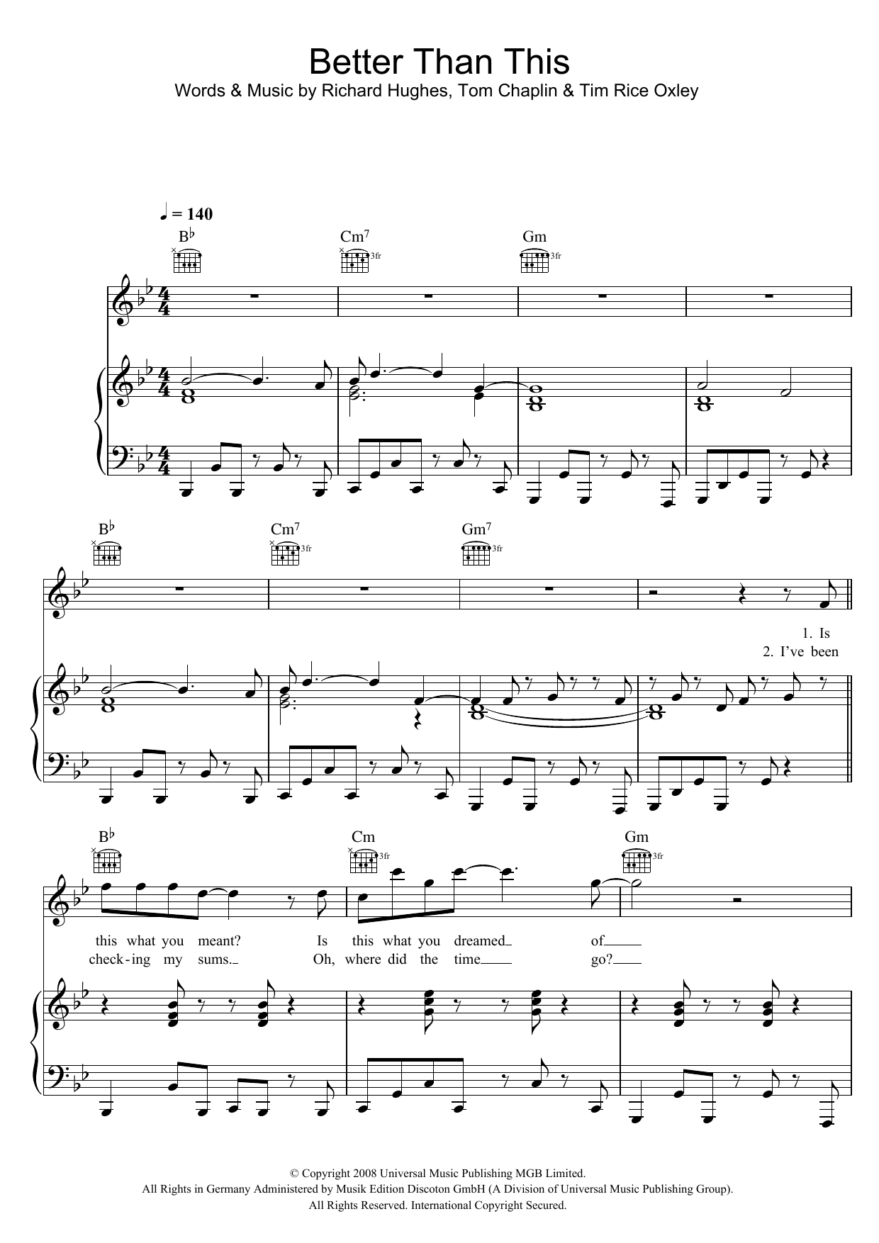 Download Keane Better Than This Sheet Music and learn how to play Piano, Vocal & Guitar PDF digital score in minutes