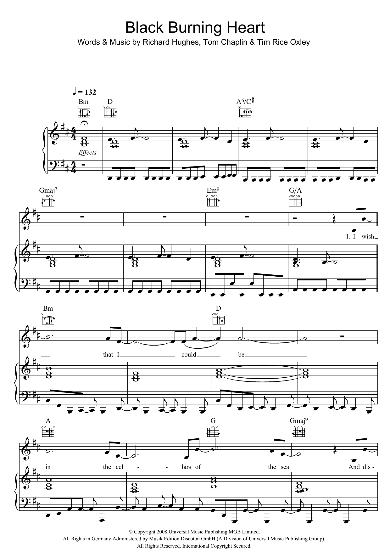 Download Keane Black Burning Heart Sheet Music and learn how to play Piano, Vocal & Guitar PDF digital score in minutes