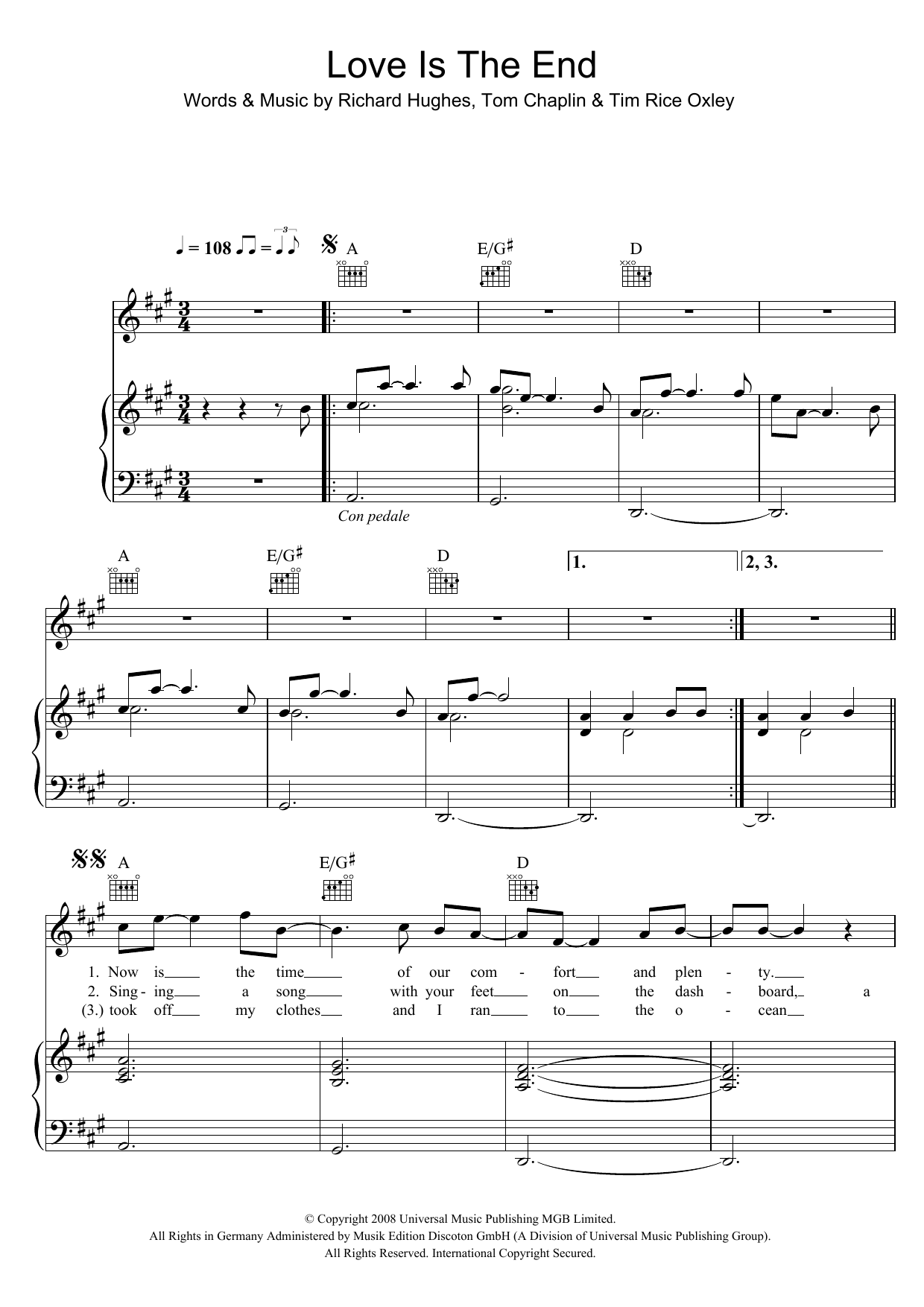 Download Keane Love Is The End Sheet Music and learn how to play Piano, Vocal & Guitar PDF digital score in minutes