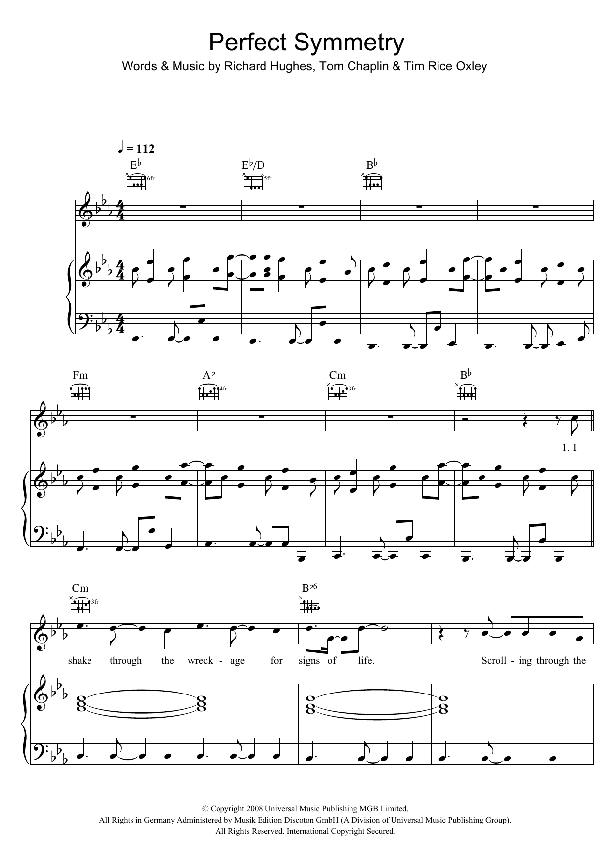 Download Keane Perfect Symmetry Sheet Music and learn how to play Piano, Vocal & Guitar PDF digital score in minutes