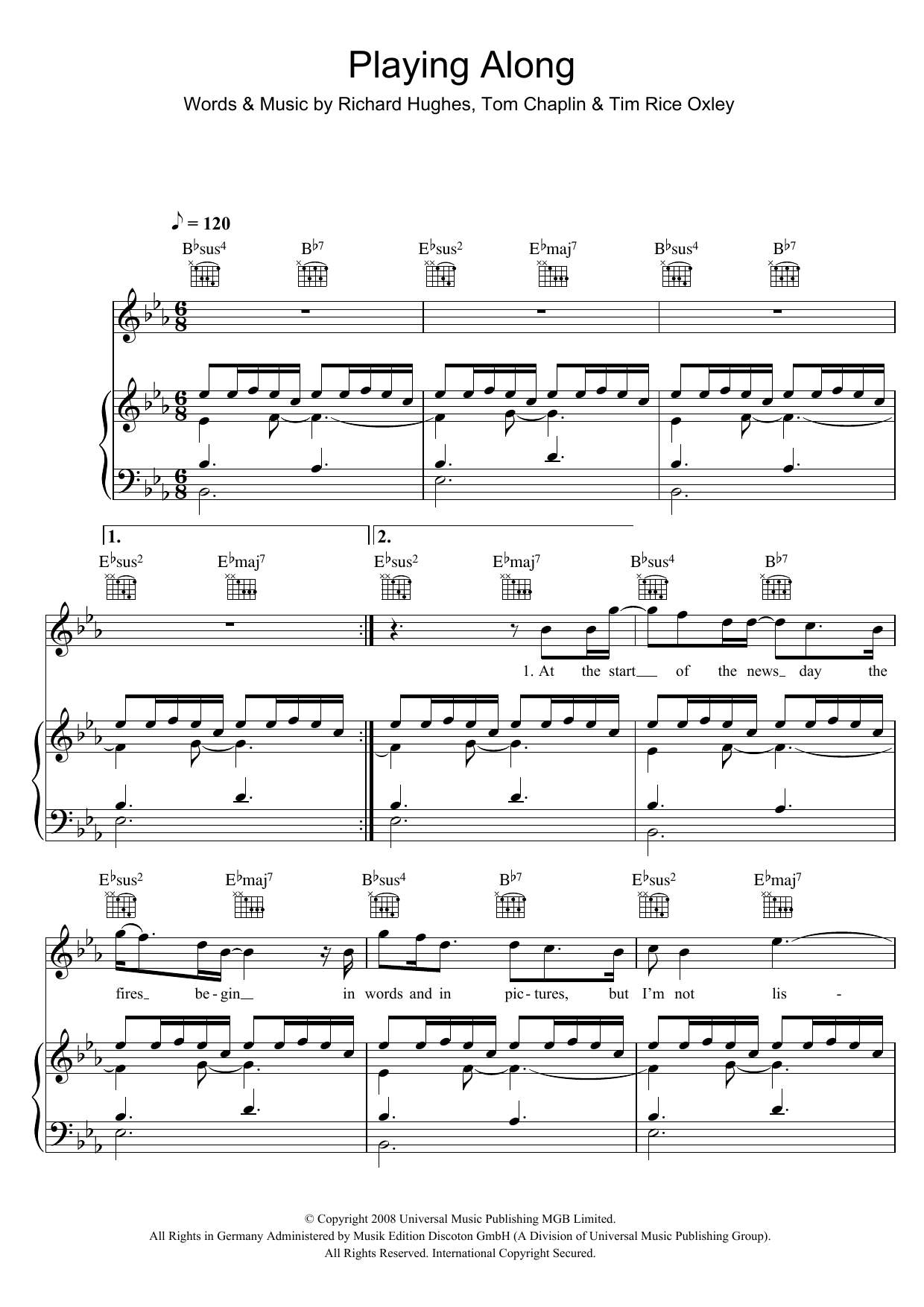 Download Keane Playing Along Sheet Music and learn how to play Piano, Vocal & Guitar (Right-Hand Melody) PDF digital score in minutes