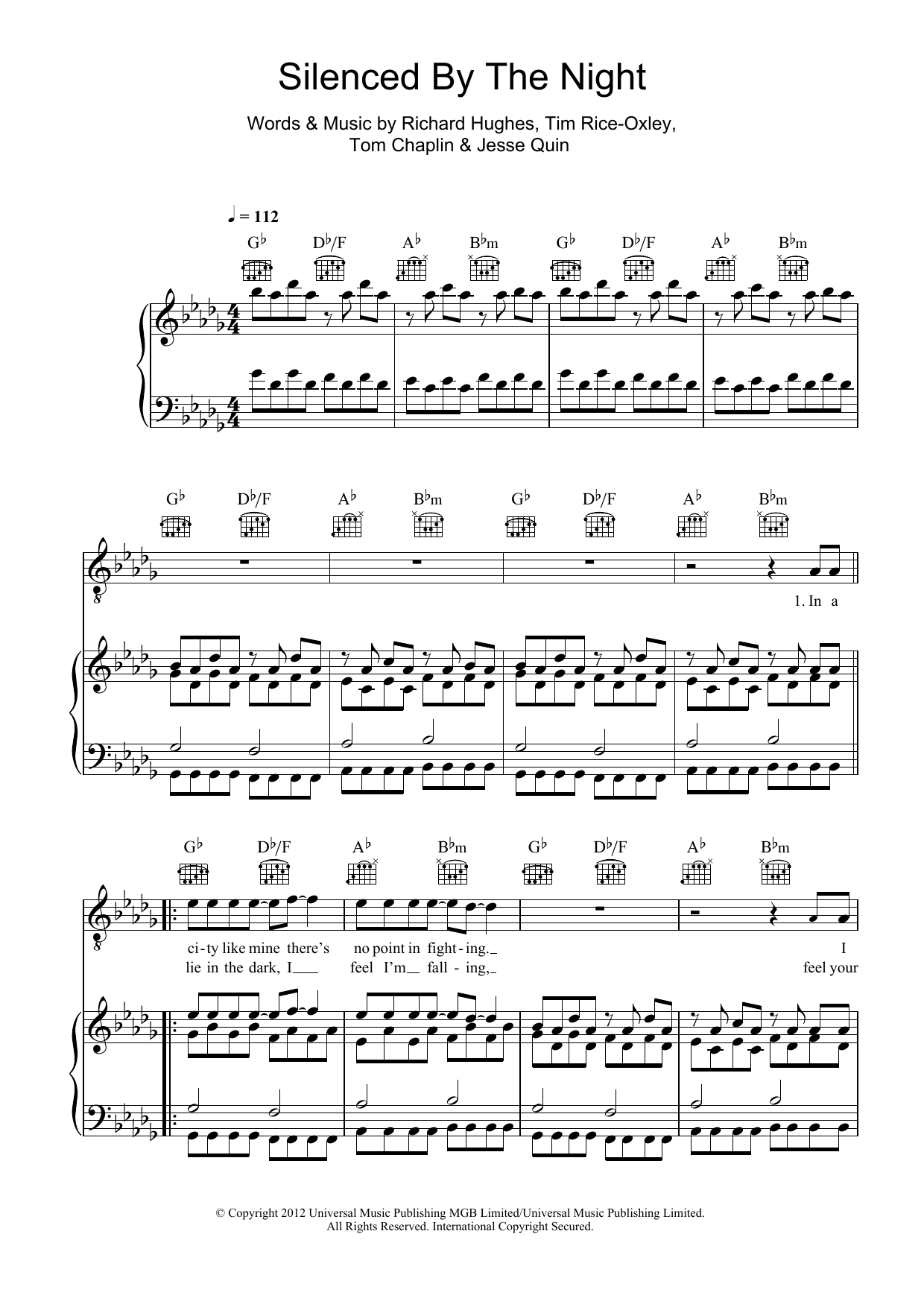Download Keane Silenced By The Night Sheet Music and learn how to play Piano, Vocal & Guitar (Right-Hand Melody) PDF digital score in minutes