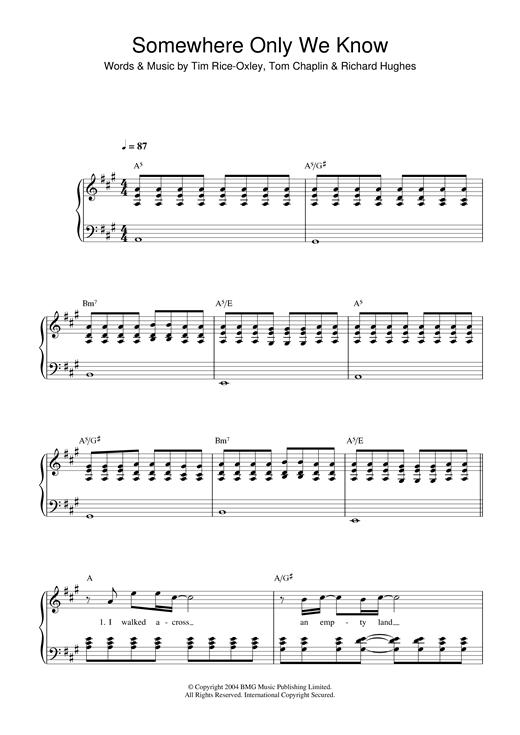 Keane Somewhere Only We Know Sheet Music Notes Download Printable 