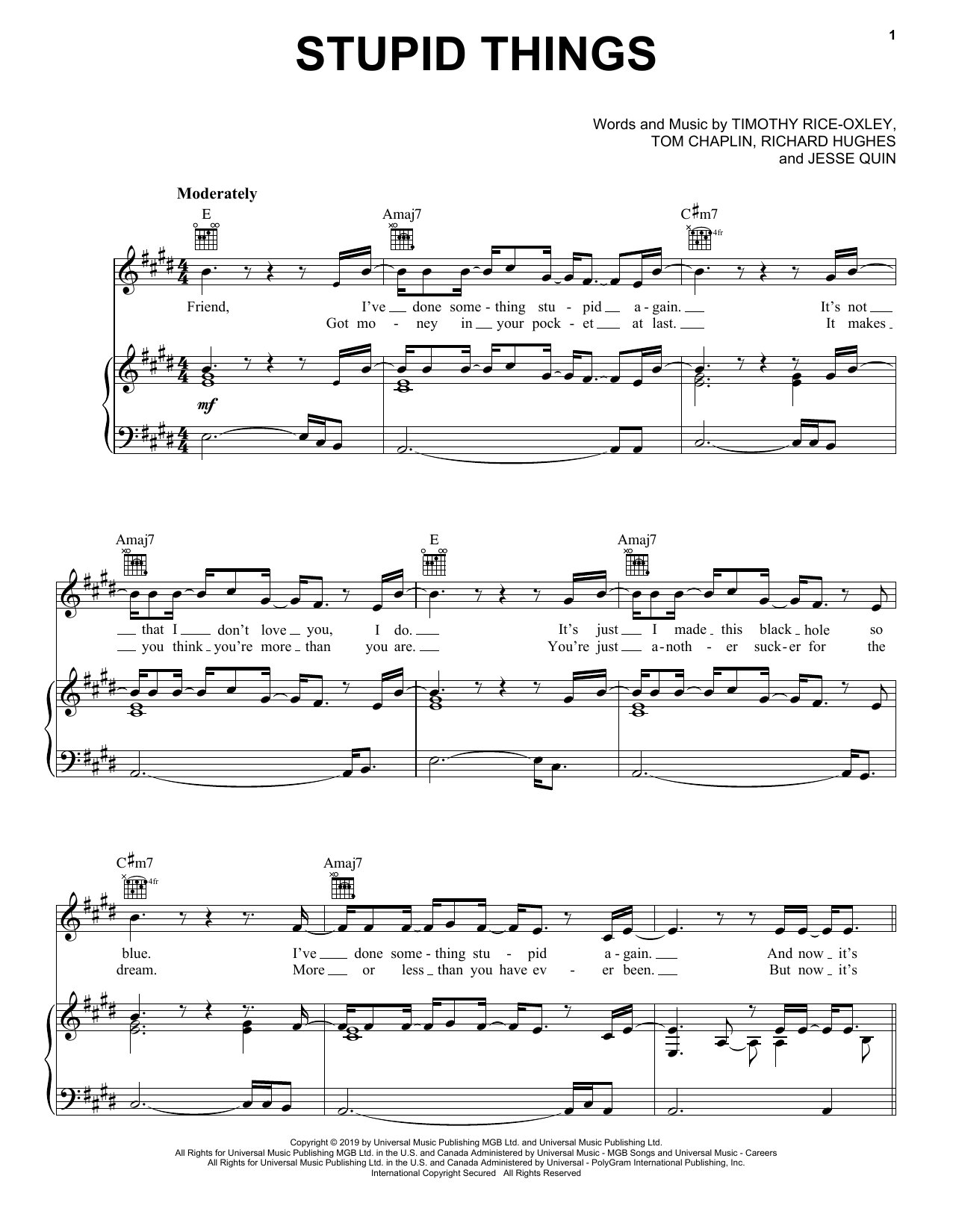 Download Keane Stupid Things Sheet Music and learn how to play Piano, Vocal & Guitar Chords (Right-Hand Melody) PDF digital score in minutes