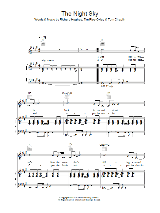 Download Keane The Night Sky Sheet Music and learn how to play Piano, Vocal & Guitar PDF digital score in minutes