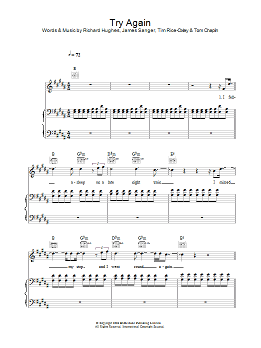 Download Keane Try Again Sheet Music and learn how to play Alto Saxophone PDF digital score in minutes