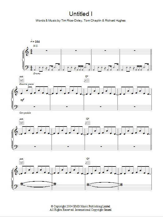 Download Keane Untitled 1 Sheet Music and learn how to play Piano, Vocal & Guitar PDF digital score in minutes