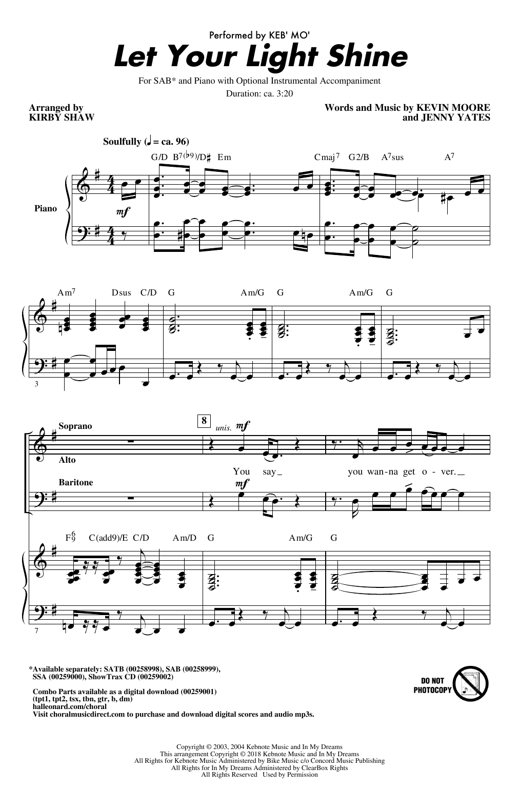 Download Keb' Mo' Let Your Light Shine (arr. Kirby Shaw) Sheet Music and learn how to play SATB Choir PDF digital score in minutes