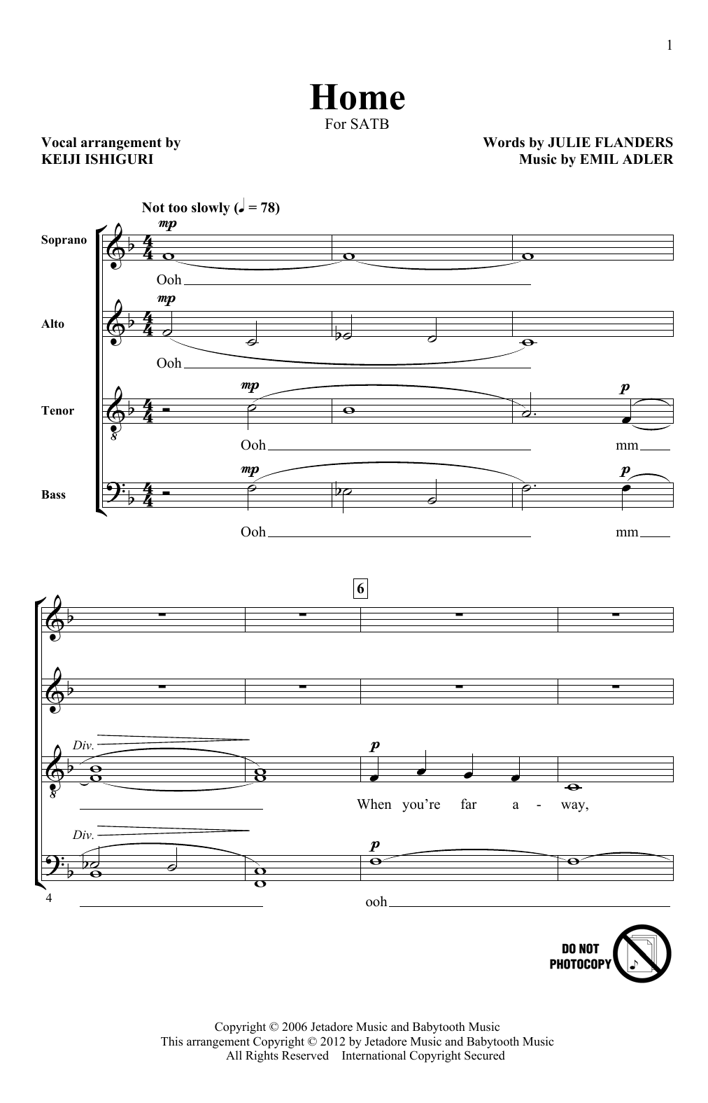 Download Keiji Ishiguri Home Sheet Music and learn how to play SATB PDF digital score in minutes