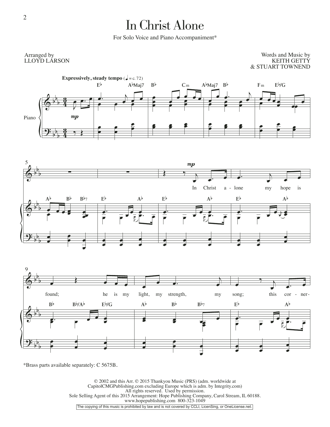 Download Keith & Kristyn Getty In Christ Alone (arr. Lloyd Larson) Sheet Music and learn how to play Piano & Vocal PDF digital score in minutes