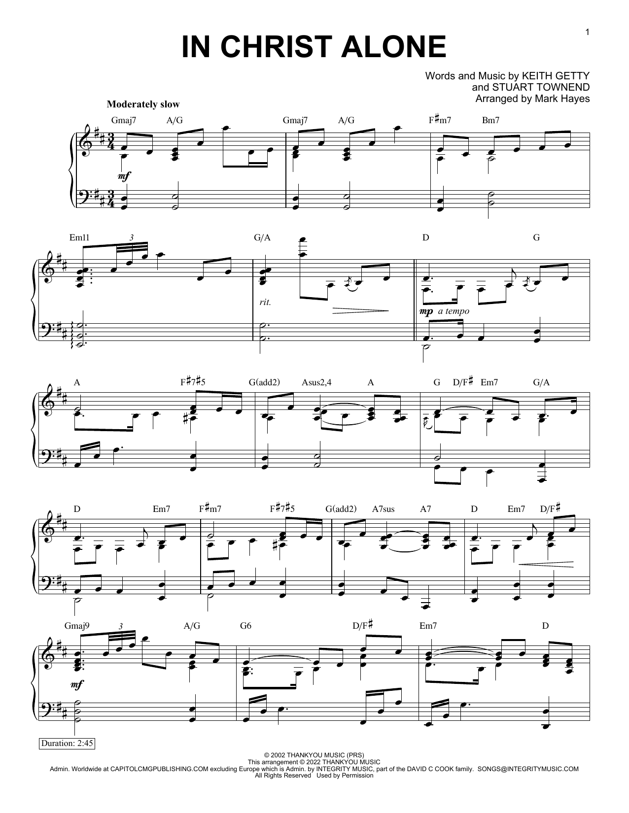 Download Keith & Kristyn Getty In Christ Alone (arr. Mark Hayes) Sheet Music and learn how to play Piano Solo PDF digital score in minutes