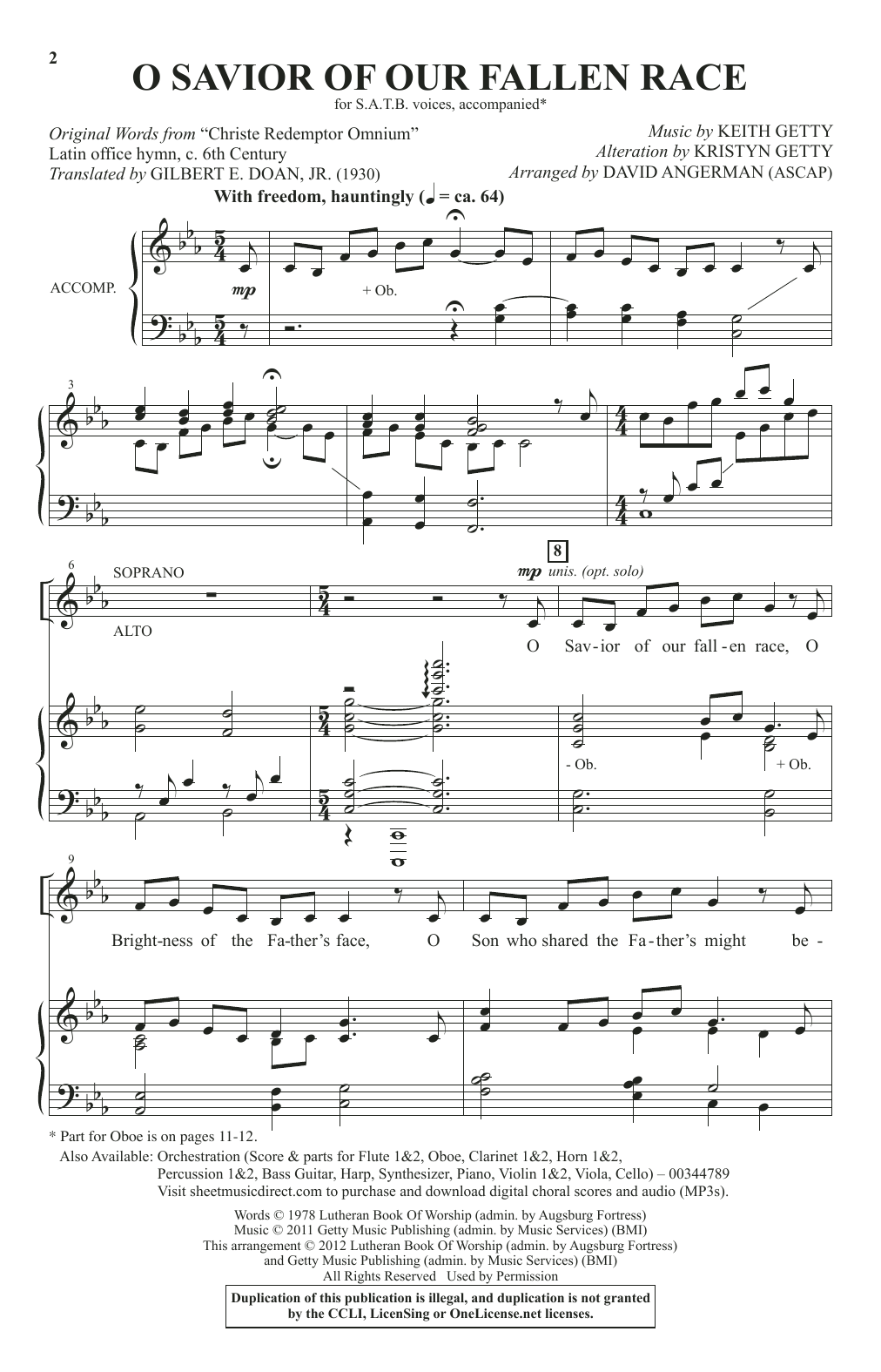 Download Keith & Kristyn Getty O Savior Of Our Fallen Race (arr. David Angerman) Sheet Music and learn how to play SATB Choir PDF digital score in minutes