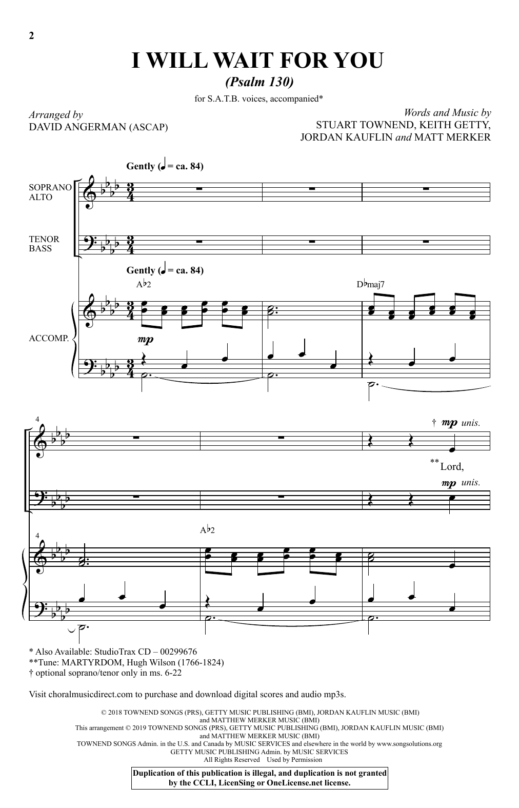 Download Keith and Kristyn Getty I Will Wait For You (arr. David Angerman) Sheet Music and learn how to play SATB Choir PDF digital score in minutes