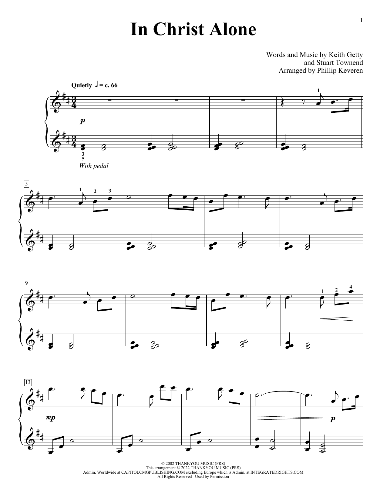 Download Keith & Kristyn Getty In Christ Alone (arr. Phillip Keveren) Sheet Music and learn how to play Piano Solo PDF digital score in minutes