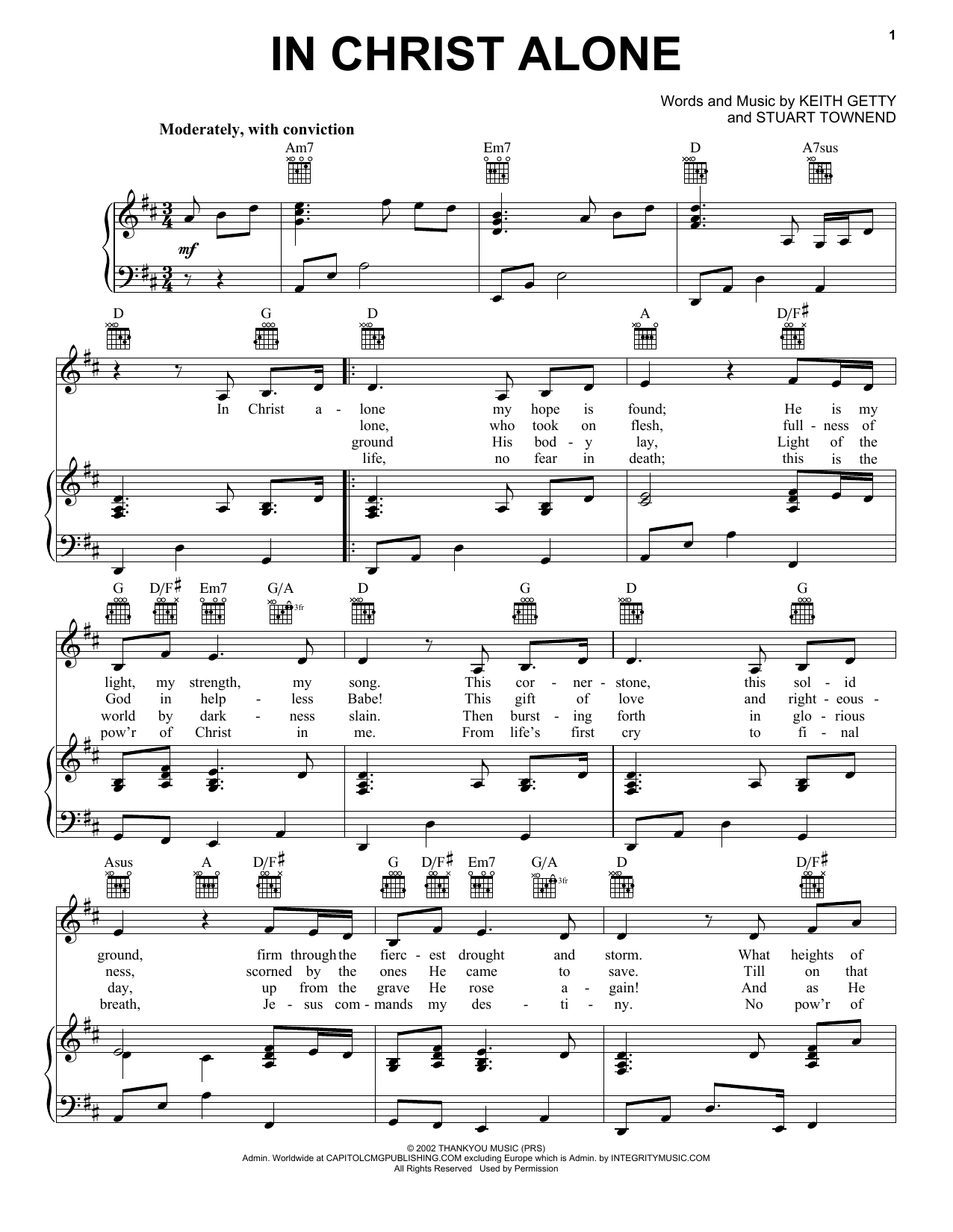 Download Keith & Kristyn Getty In Christ Alone Sheet Music and learn how to play Piano, Vocal & Guitar (Right-Hand Melody) PDF digital score in minutes