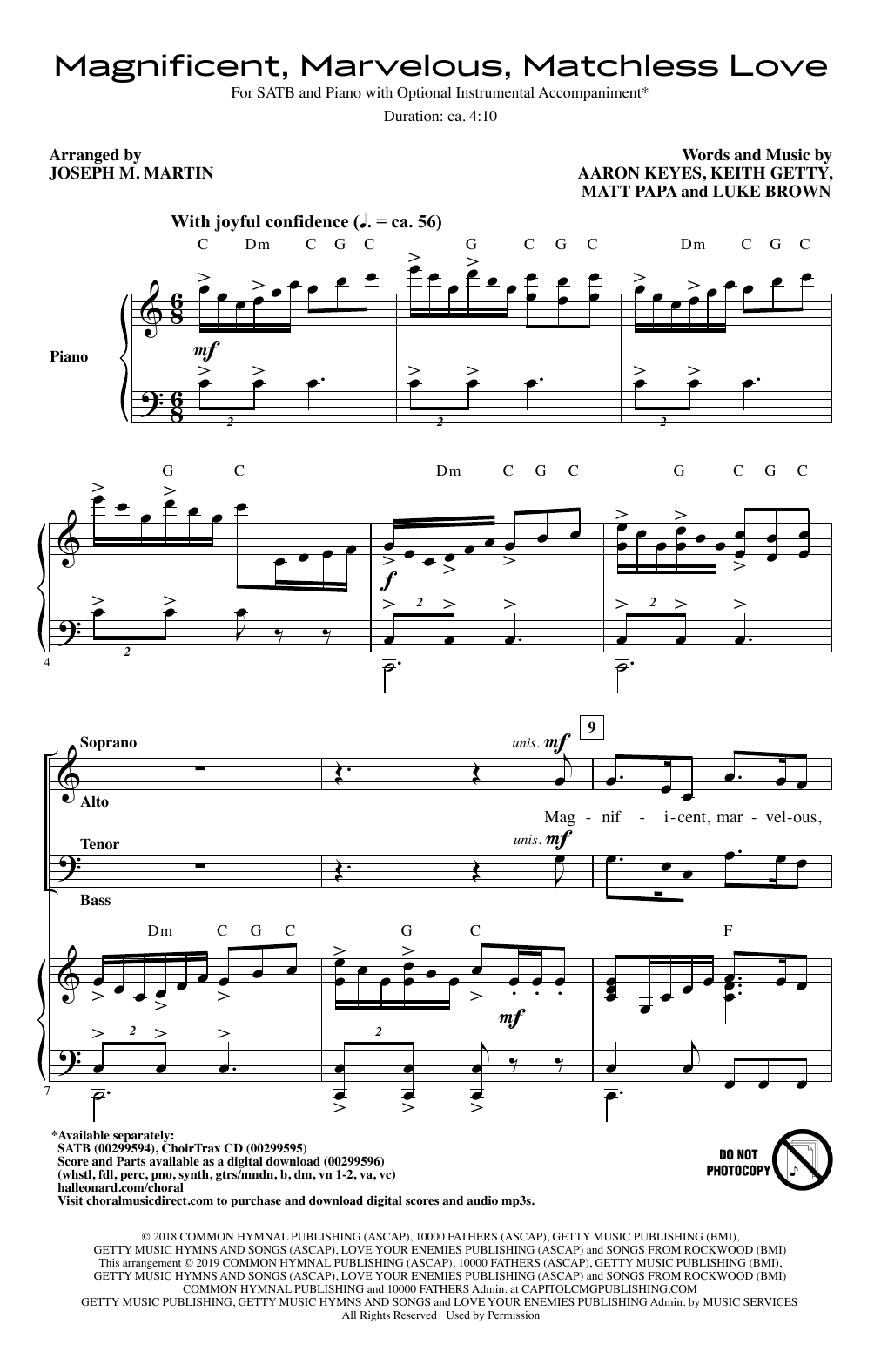 Download Keith and Kristyn Getty Magnificent, Marvelous, Matchless Love (arr. Joseph M. Martin) Sheet Music and learn how to play SATB Choir PDF digital score in minutes