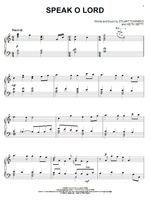 Download Stuart Townend Speak O Lord Sheet Music and learn how to play Piano PDF digital score in minutes