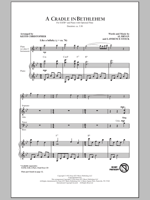 Download Keith Christopher A Cradle In Bethlehem Sheet Music and learn how to play SAB Choir PDF digital score in minutes