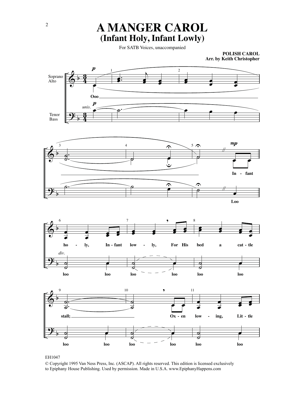 Download Keith Christopher A Manger Carol (Infant Holy, Infant Lowly) Sheet Music and learn how to play SATB Choir PDF digital score in minutes