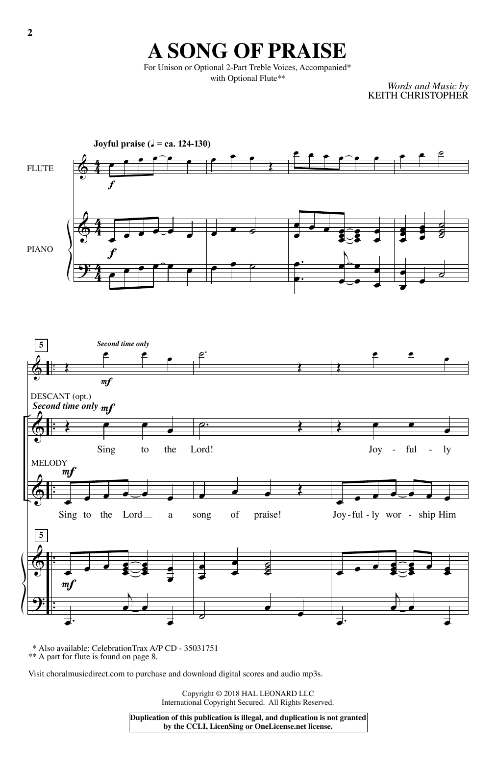 Download Keith Christopher A Song Of Praise Sheet Music and learn how to play Choral PDF digital score in minutes