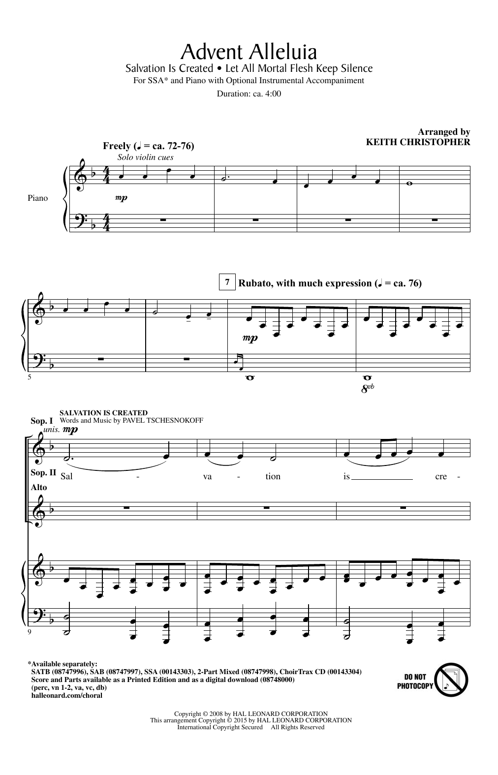 Download Keith Christopher Advent Alleluia Sheet Music and learn how to play SSA PDF digital score in minutes