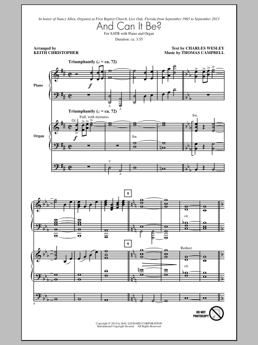 Download Thomas Campbell And Can It Be That I Should Gain (arr. Keith Christopher) Sheet Music and learn how to play SATB PDF digital score in minutes