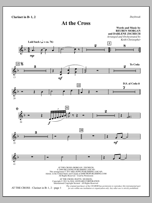 Download Keith Christopher At The Cross - Bb Clarinet 1 & 2 Sheet Music and learn how to play Choir Instrumental Pak PDF digital score in minutes