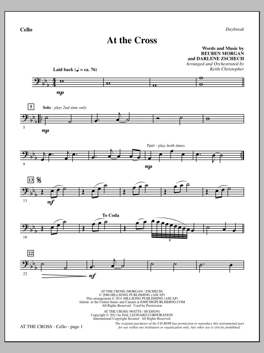 Download Keith Christopher At The Cross - Cello Sheet Music and learn how to play Choir Instrumental Pak PDF digital score in minutes