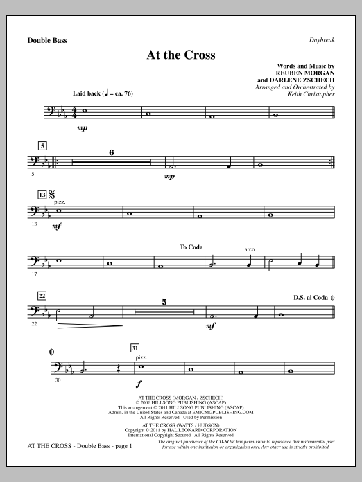 Download Keith Christopher At The Cross - Double Bass Sheet Music and learn how to play Choir Instrumental Pak PDF digital score in minutes