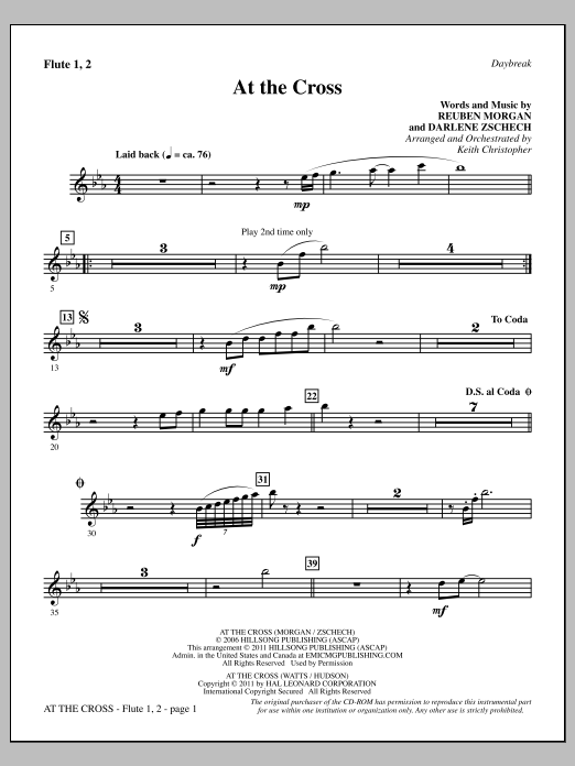 Download Keith Christopher At The Cross - Flute 1 & 2 Sheet Music and learn how to play Choir Instrumental Pak PDF digital score in minutes