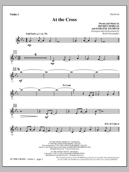 Download Keith Christopher At The Cross - Violin 1 Sheet Music and learn how to play Choir Instrumental Pak PDF digital score in minutes