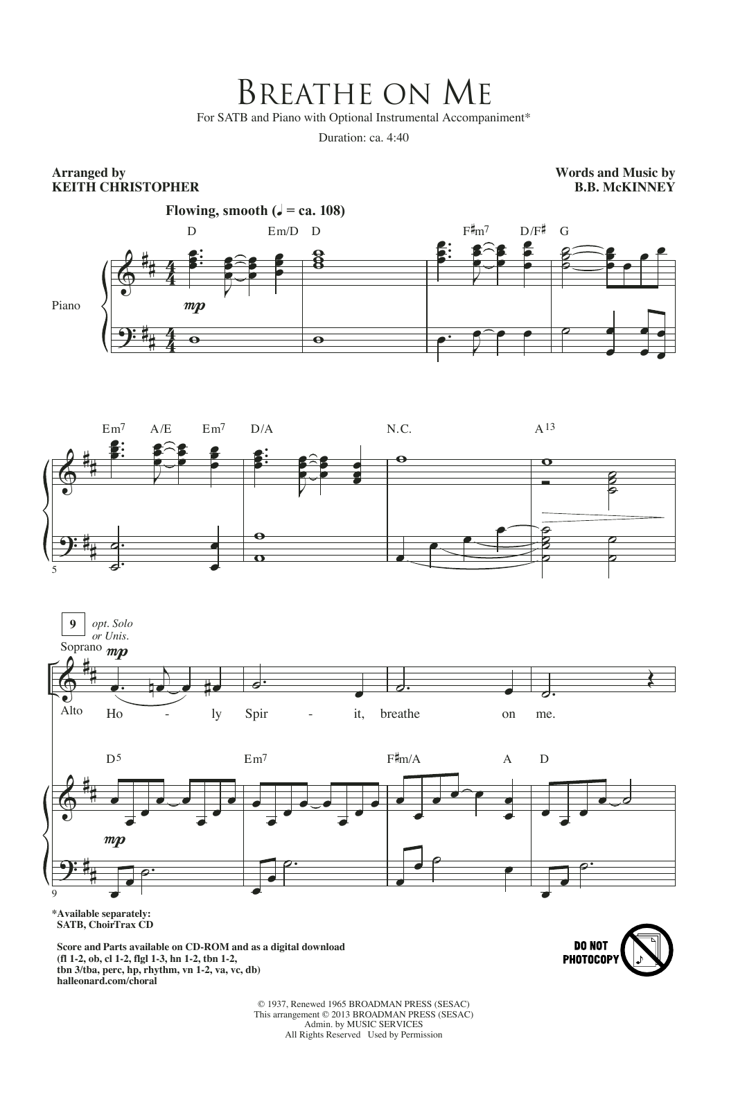 Download B.B. McKinney Breathe On Me (arr. Keith Christopher) Sheet Music and learn how to play SATB PDF digital score in minutes