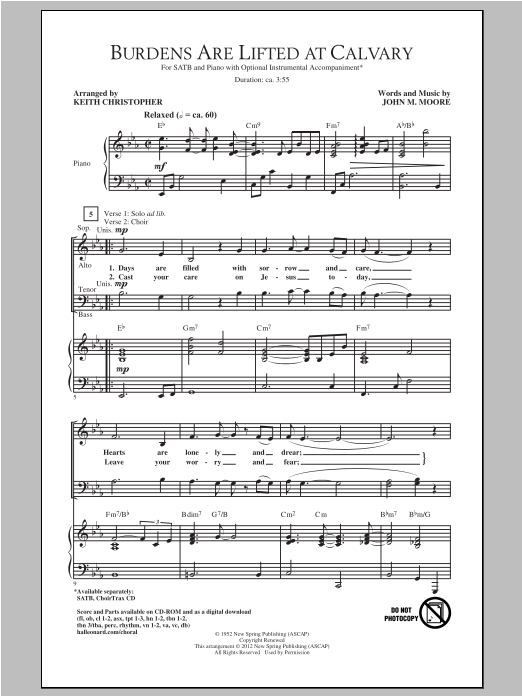 Download Keith Christopher Burdens Are Lifted At Calvary Sheet Music and learn how to play SATB PDF digital score in minutes
