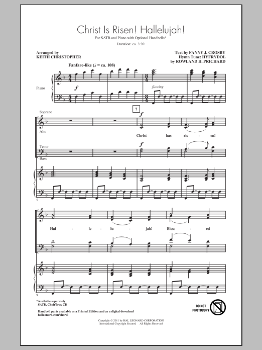 Download Rowland H. Prichard Christ Is Risen! Hallelujah! (arr. Keith Christopher) Sheet Music and learn how to play SATB PDF digital score in minutes