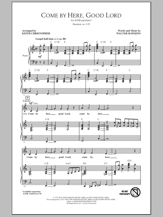 Download Keith Christopher Come By Here, Good Lord Sheet Music and learn how to play SATB PDF digital score in minutes
