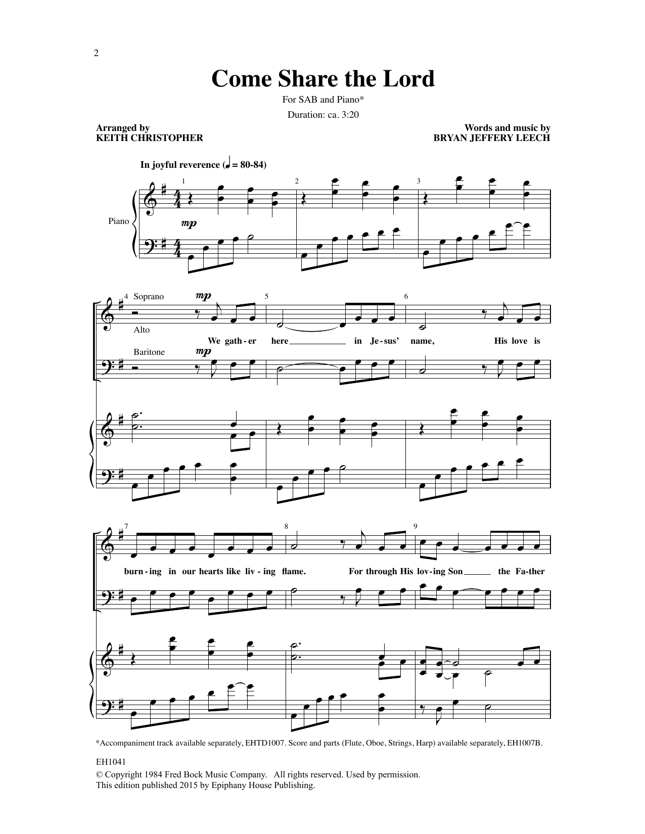 Download Keith Christopher Come Share the Lord Sheet Music and learn how to play SAB Choir PDF digital score in minutes