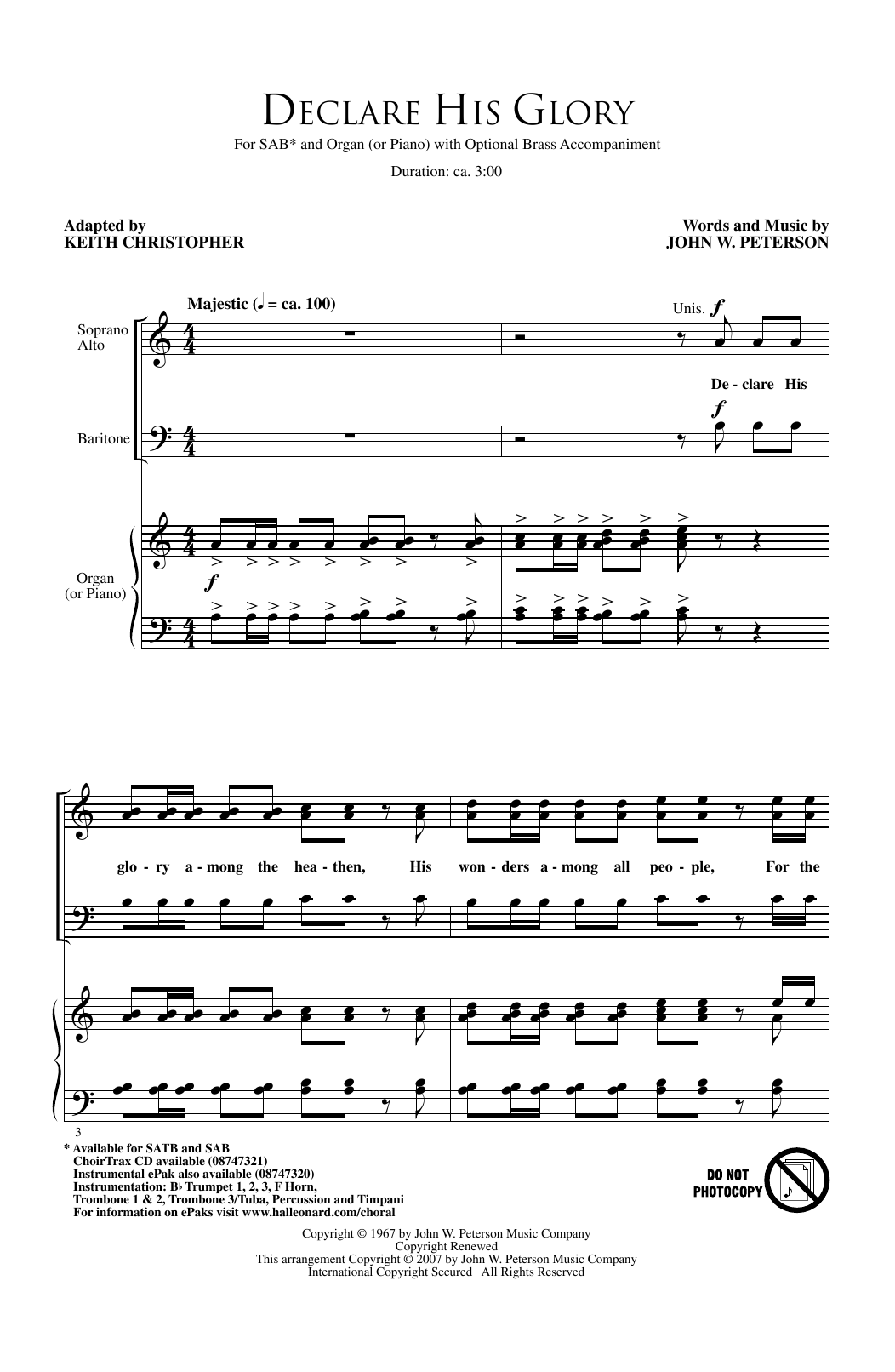 Download Keith Christopher Declare His Glory Sheet Music and learn how to play SAB PDF digital score in minutes