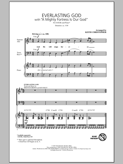 Download Keith Christopher Everlasting God (with A Mighty Fortress Is Our God) Sheet Music and learn how to play SATB Choir PDF digital score in minutes